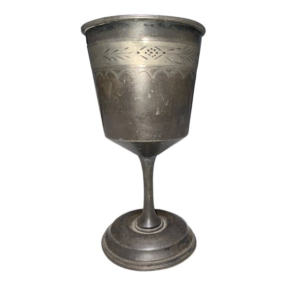 Vintage Pewter Goblet With Engraved Design - Picture 4 of 11
